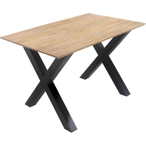 Esstisch 160x85cm Akazie massiv eichenfarben schweizer Kante X-Gestell schwarz DEAN