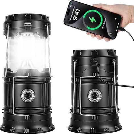 Lanterne Solaire de Camping, LED Portable Lampe Torche Extéieur avec crochet pliable, Imperméables a Pile pour Randonnée, Jardin, Lumière d'urgence, Les Activités en Extérieur (1/5)
