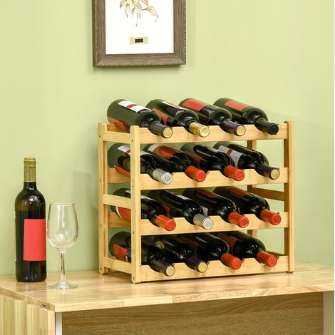 Botellero de bambú para 16 botellas, 4 niveles, 43 x 23,5 x 38 cm, natural HAVRYA (1/5)