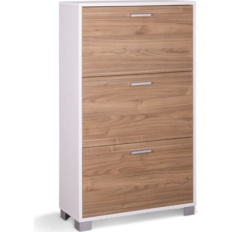 Scarpiera 3 ante bianco fiammato noce marrone MDF 70x29x118 cm salva spazio design moderno funzionale organizzazione