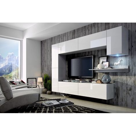 Ensemble meuble TV CONCEPT 6 blanc brillant 256 x 22-35 x 166 cm (1/2)