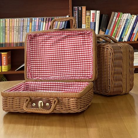 Boite De Rangement En Rotin - 26 X 18 X 11 Cm - Pour Cosmetiques Et Petits Objets - Boite De Rangement Vintage Avec Poignee - 1 Unite (1/3)