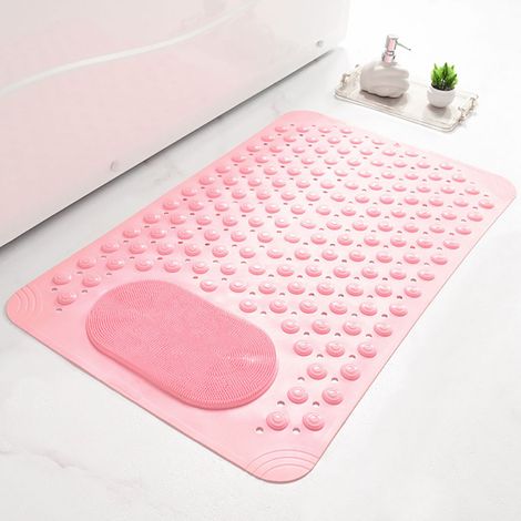 (Rose) Tapis de douche antidérapant, massage des pieds, avec ventouse, avec trou d'évacuation, lavable en machine. (1/3)