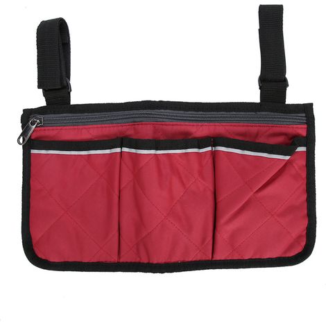 Grande capacité sacoche de fauteuil roulant, poche de rangement suspendue, organiseur d'accoudoir, pochette pratique, bordeaux (1/5)