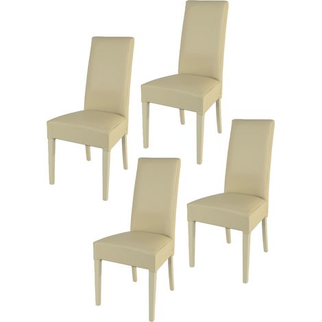 Tommychairs - Set 4 sedie modello Glory per cucina e sala da pranzo, struttura in legno di faggio verniciata in color sabbia, seduta e schienale imbottiti e rivestiti in pelle artificiale sabbia (1/4)