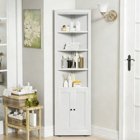 Armario esquinero 50,8 x 25,4 x 180,3 cm de acero blanco con estantes ajustables - MEUBLIV (1/5)