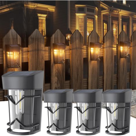 Lot de 4 lampes d'extérieur solaires étanches, lampes solaires de clôture du crépuscule à l'aube, lampes murales solaires avec ampoules LED Edison (1/5)
