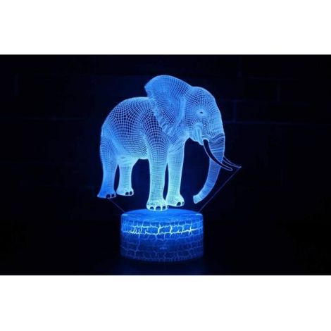 Lampe Illusion 3D - Éléphant - Panneau Acrylique Gravé Laser - Interrupteur Tactile - 7 Couleurs - USB Alimenté - 1 Pièce (1/4)