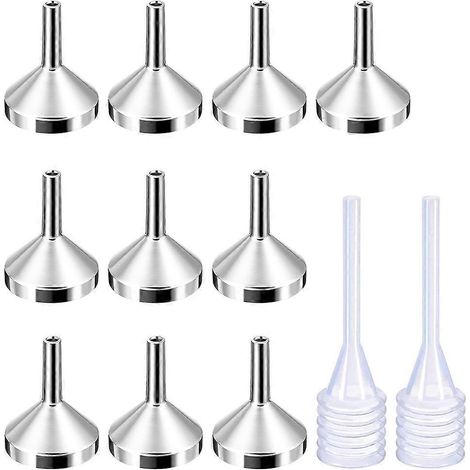 Set mit 10 kleinen Metalltrichtern und 2 Mini-Pipetten zum Abfüllen kleiner Flaschen oder Behälter, Parfüm, Silber und Gold (1/5)