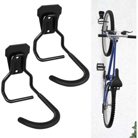 Lot de 2 crochets de vélo verticaux pour porte-vélos, porte-vélos, support de rangement robuste pour la maison, porte-vêtements mural, porte-vélos mural, porte-vélos de garage (1/4)