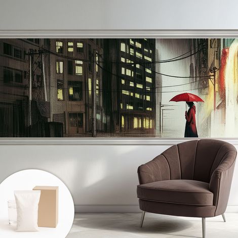 Carta Da Parati In Vlies Decorativa Per Pareti - Con Motivi Moderni - Con Colori Intensi - Per Ufficio Città piovosa 250x104 cm (1/5)