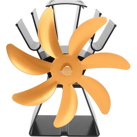 Ventilateur de Poêle à Bois 7 Pales Alimenté par Chaleur, Fonctionnement Silencieux, Base Trapézoïdale Dorée en Alliage d'Aluminium (1/5)