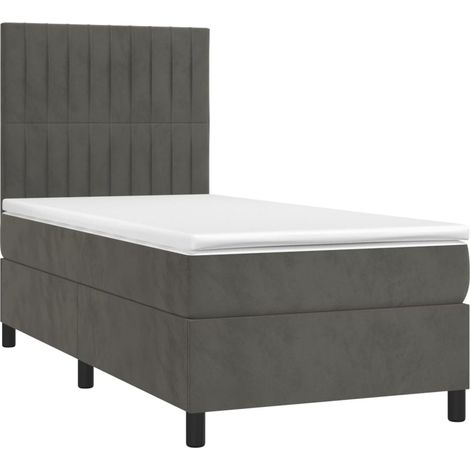Cadre de lit LED avec sommier tête de lit matelas surmatelas 100x200 cm tissu velours gris foncé TDL0207751