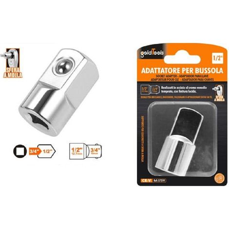 TRADE SHOP - Adattatore Attacco Quadrato 3/4" Per Chiavi A Bussola 1/2" Sfera A Molla 57219 - (1/2)