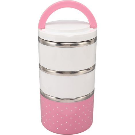 Boîte à lunch isotherme empilable en acier inoxydable, étanche et conservant la fraîcheur, idéale pour les fêtes (rose). (1/5)