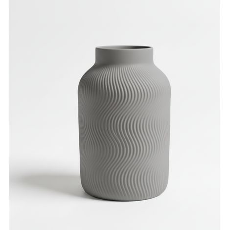 Vaso decorativo con motivo ondulato, grigio, design moderno ed elegante