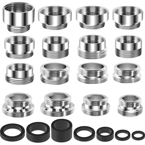 Set mit 16 Wasserhahnadaptern, Doppelgewinde-Luftsprudleranschluss, für Küche, Gartenschlauch, Wasserfilter und Spüle (mit Dichtungen) (1/5)