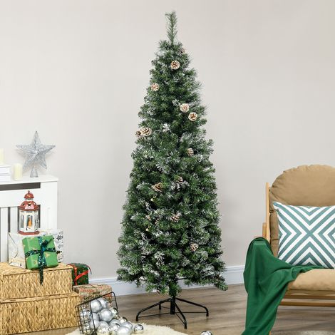 Sapin de Noël artificiel 180 cm avec pommes de pin, 618 branches, socle en métal, vert (1/5)