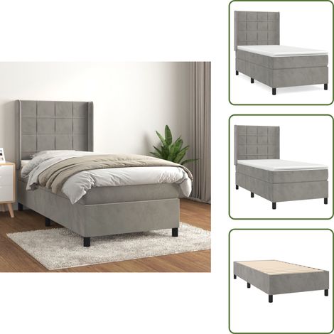 Boxspringbett mit Matratze Hellgrau 90x200 cm Samt - Samtbett - Boxspringbett - Doppelbett - Bettauflage - Matratze (1/5)