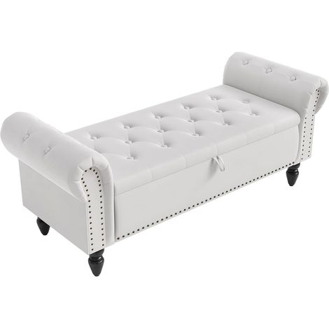 133cm Storage Bench, Entryway Bench, Velvet Ottoman End of Bed, for Hallway, Bedroom, Living Room - White (1/5)