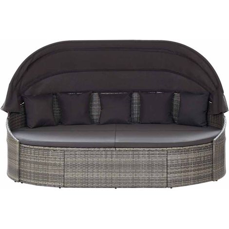 Chaise longue, Fauteuil Relax, pour Jardin Balcon Camping, avec auvent Résine tressée Gris OIB4770E (1/5)