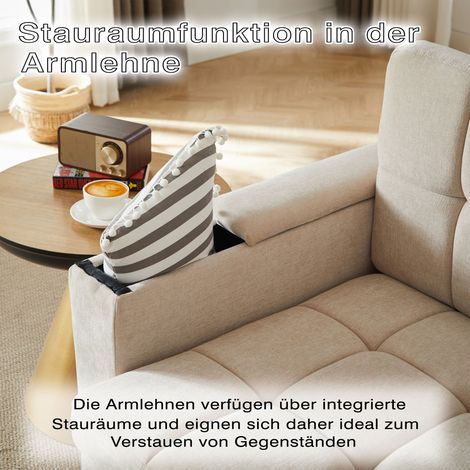 Canapé convertible 3-en-1 2 places en chenille, lit d'appoint escamotable avec rangements dans accoudoirs, poches latérales, structure en métal robuste, canapé multifonction salon et chambre d'amis (1/5)