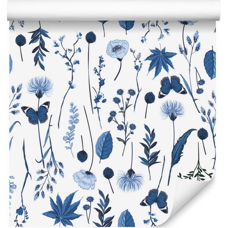 Papier peint Fleurs des champs et papillons pour salon et chambre 50x1000 cm (1/5)