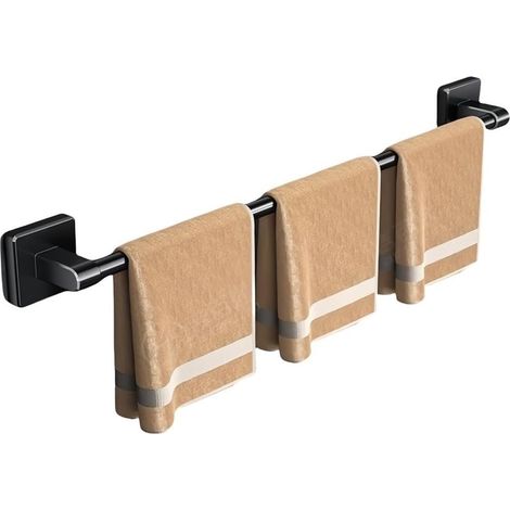 Self-adhesive wall-mounted aluminum towel rack – 50 cm, black, no drilling required, high load capacity, ideal for bathrooms (1/5)