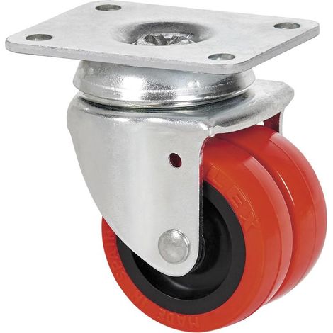 rueda giratora placa 10ir50-ppi poliamix-poliur.rojo (doble) eje liso (1/2)