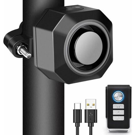 Alarme Velo Antivol Rechargeable USB sans Fil avec Supports de Montage, Sensibilité Réglable,Dispositif avec Télécommande for Scooter,Vélo Trotinette Electriqu, Voiture (1/5)