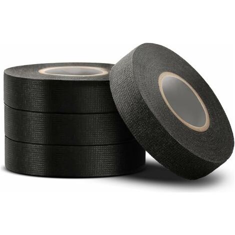 Kaelt - 4 PCS Ruban Adhésif Tissu Rouleau Adhesif Noir 19mm x 15m Ruban de Tissu Noir PET Ruban Auto-Adhésif Voiture pour Faisceau de Câblage Isolation Electrique (1/5)