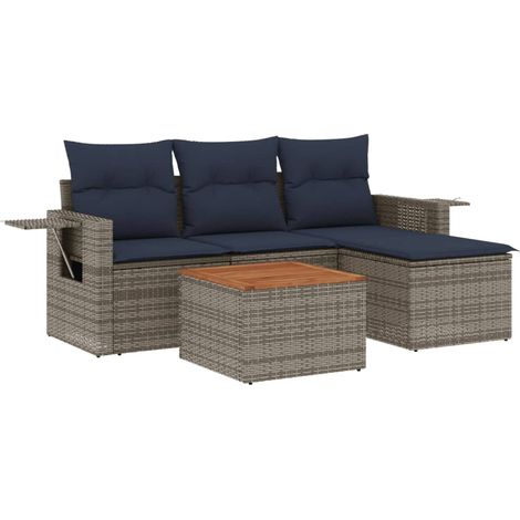 Maison Exclusive - 5-teiliges Gartensofa-Set mit Kissen, grau, Po