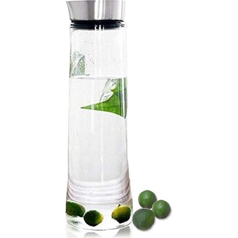 1L Carafe en Verre Pichet à eau en Verre Cruche de Borosilicate Glass avec acier inoxydable couvercle pour l'eau, lait, jus, thé glacé, limonade et mousseux Boissons (1/5)