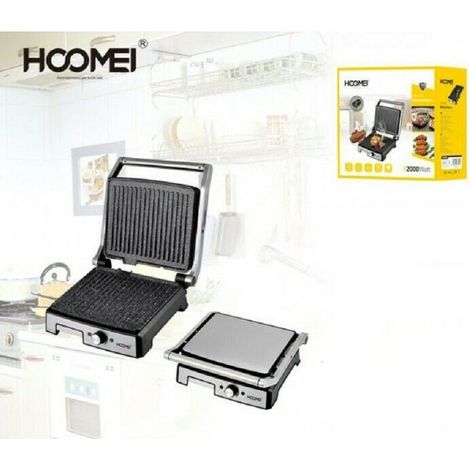 TrAdE Shop Traesio - Bistecchiera Elettrica Piastra 2000w Antiaderente Per Panini Carne Pesce Grill -