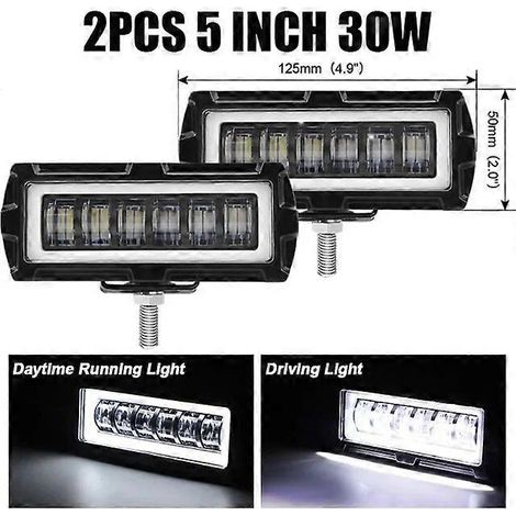 Phare antibrouillard LED blanc « Angel Eyes », projecteur longue portée, barre lumineuse de travail LED 7D 4 pouces, 12 V/24 V pour voiture, camion, 4x4, quad, tout-terrain (2 pièces de 5 pouces). (1/5)
