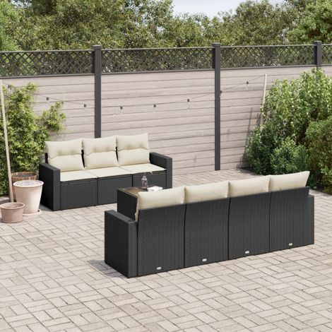 vidaXL Salon de jardin 8 pcs avec coussins noir résine tressée (1/4)