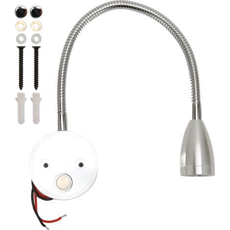 Touch-controlled LED wall-mounted reading light, 3 color temperatures, dimmable bedside lamp with gooseneck hose for RV, boat, camper van, DC 12-24V, silver (1/5)