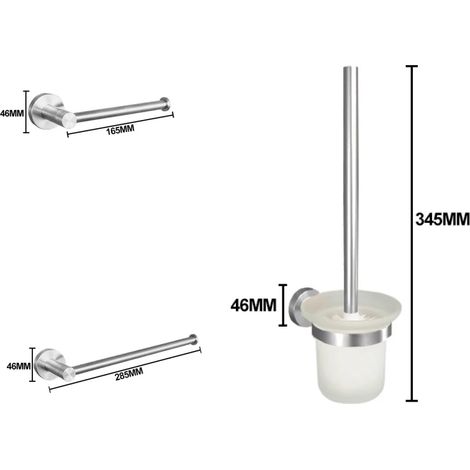 (Ensemble de 3 pièces A) Accessoires de salle de bain en acier inoxydable brossé 304 : porte-serviettes, porte-papier toilette, porte-savon, barre porte-serviettes. (1/5)