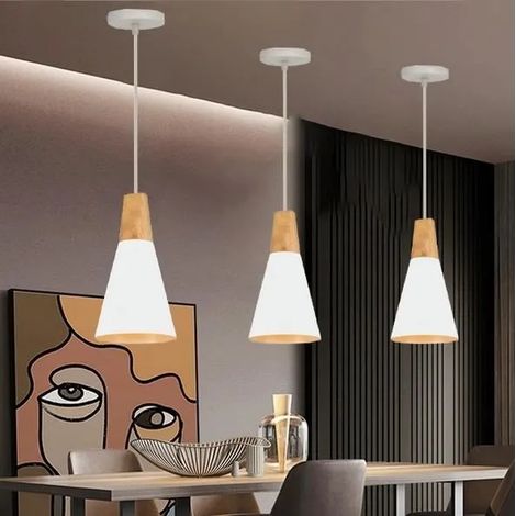 Lot de 3 Lampe Suspension Vintage Moderne Blanc,E27 Lustre Industriel Reglable Style Edison pour Salon Chambre (1/4)