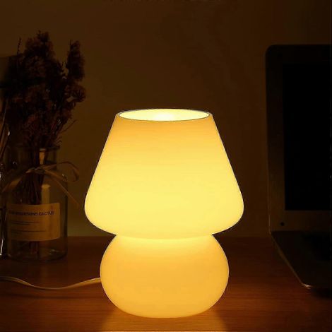 Lampe champignon vintage en verre (style Murano jaune) pour table de chevet (1/5)
