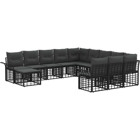 Gartensofa-set 12 pcs Schwarz und Dunkelgrau Poly-Rattan vidaXL