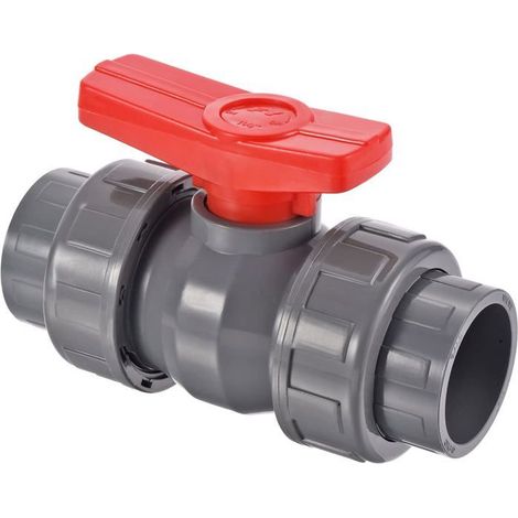 Vanne à boisseau sphérique à double union, diamètre intérieur 40 mm, 1 unité, vanne d'arrêt en PVC pour la régulation du débit d'eau, grise (1/5)