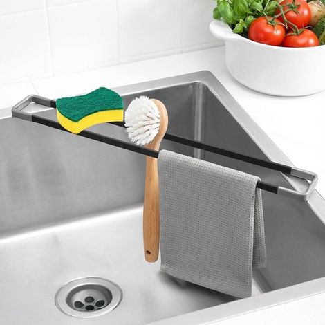 Organisateur d'évier 43 cm - Égouttoir - Porte-torchons - Porte-éponges - Égouttoir de cuisine - Porte-éponges pour évier - Alliage de fer - Noir (1/5)