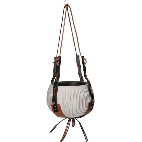 ABRATO Pot de fleurs en cuir marron - Ensemble complet avec suspension + pot de fleurs (1/5)