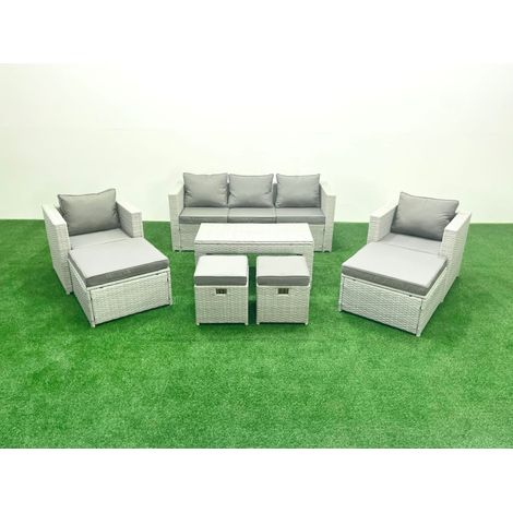 Fimous Polyrattan Gartensofa Set Couchtisch 4 Hockern Hellgrau gemischt 9-Sitzer