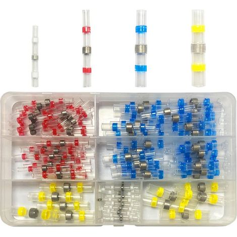 120 Pièces joint de soudure connecteur de fil isolés, 4 tailles 26-10 AWG connecteurs bout avec gaine thermorétractable, cosse electriques pour Automobiles Motos, rapport de rétraction 3:1 (1/5)
