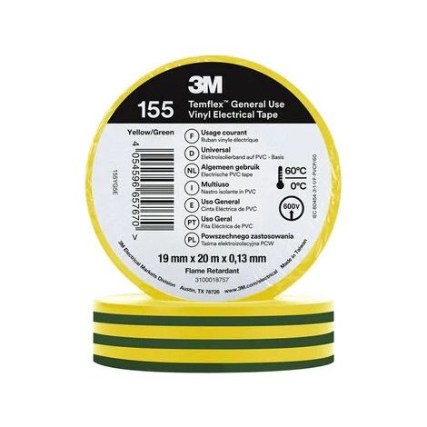 Temflex Isolierband 155 PVC 19mm x 20m 3M 7100184744 Gelb/Grün