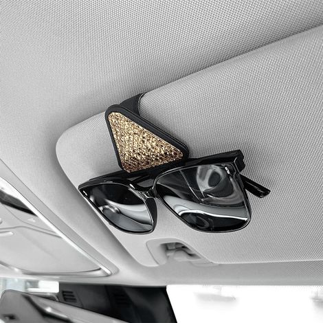 Clip Pour Lunettes - Compatible Universel Visière Voiture - Rangement Organiseur pour Lunettes de Soleil et Cartes - 8 x 6 cm - Or