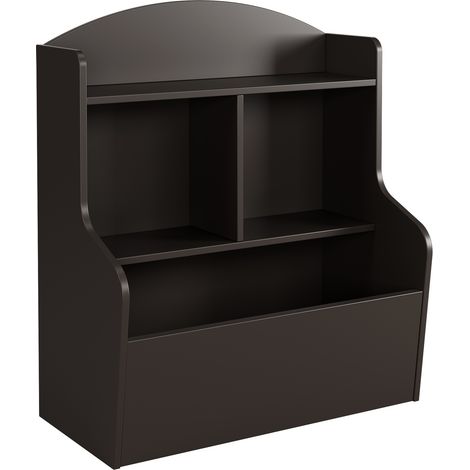 Étagère 3 niveaux + compartiments – Organisateur de jouets et livres – MDF blanc – Sécurité enfants – Montage facile, Noir (1/5)