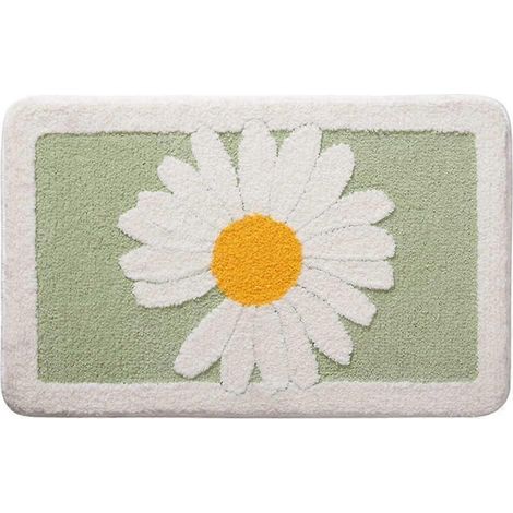 Tapis de bain antidérapant et lavable 80 x 50 cm, motif marguerites, pouvant également servir de paillasson ou de tapis de douche. (1/4)